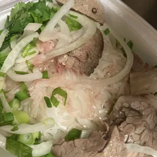 raw beef juice on noodles