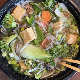 Make Your Own Pho: Beef broth, tofu, veggies (comes with 6 cubes of tofu)