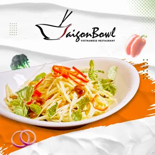 a plate of noodles and vegetables