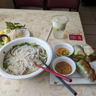 P1 combination spring roll and matcha lemonade