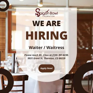 we are hiring waiter / waitress