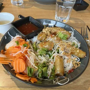 Bun bowl w Vietnamese egg rolls