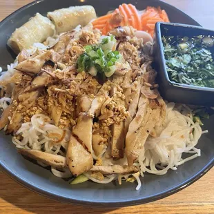 Chicken noodle bowl with fish sauce