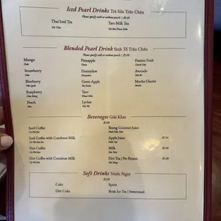 Menu as of March 2024
