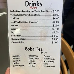 Drink menu