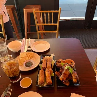 Egg rolls and BBQ ribs, yummy