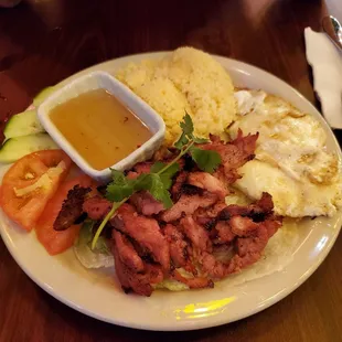 Grilled pork with egg rice plate