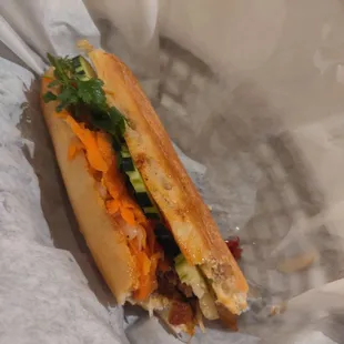 Sardines Bahn Mi was delish, I definitely threw on extra sauce from the appetizer to give it some oomf.