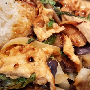 Basil chicken w/eggplants rice plate
