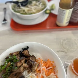 Grilled chicken over vermicelli &amp; chicken pho