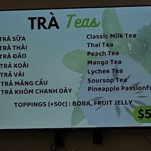 Tea menu