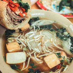 Combo bahn mi paired with seafood pho