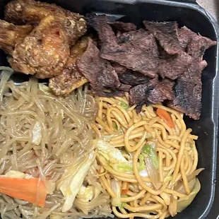 Combo with 2 item, grilled pork, fish sauce wings, chow mein, glass noodle