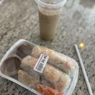 Spring rolls and coffee
