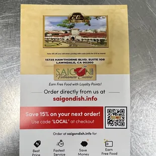For pickup or delivery, please order directly on our website saigondish.info instead of Yelp