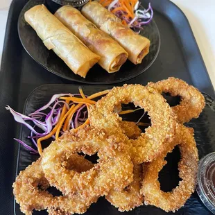 Crispy spring rolls was good and the Calamari