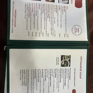 the menu of the restaurant
