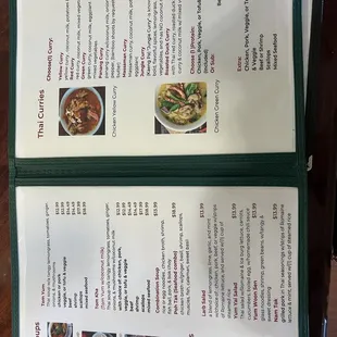 the menu of a restaurant