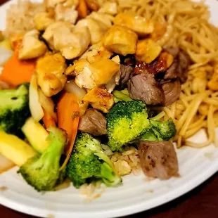 Beef chicken shrimp dinner