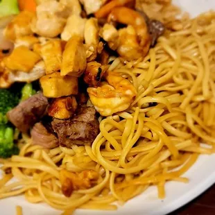 Beef chicken shrimp dinner