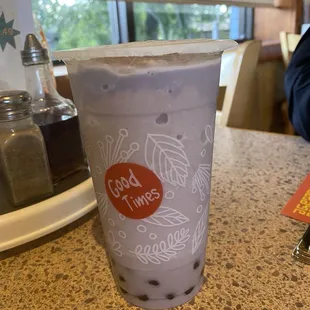 Taro bubble tea with almond milk