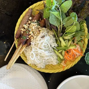 Grilled pork skewers to wrap with rice paper