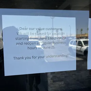 Closed for vacation from June 1 - June 20, 2024, I wish I had known before driving 30 mins to get there!!!