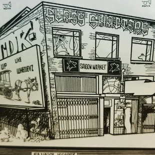 a black and white drawing of a building