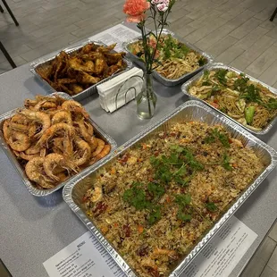 a variety of dishes on a table