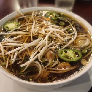 Seafood ramen with shrimp calamari rings scallops