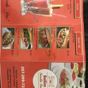 Saigon Noodles Menu