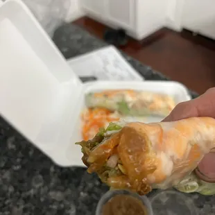 Yummy Shrimp roll with peanut sauce