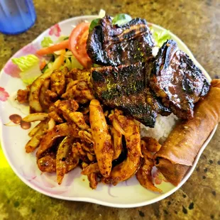 Combo with lemongrass chicken and BBQ shortribs