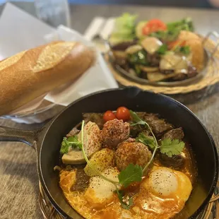 Banh Mi Chao and Com Do Bo Luc Lac (Shaking Beef)