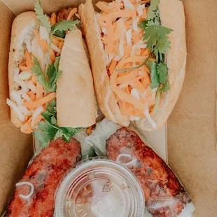 Grilled pork banh mi and pork spring rolls