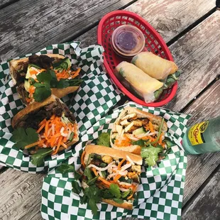 Pork banh mi, tofu banh mi, tofu spring roll | (ig: @alisa.eats.food)