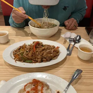 Lemongrass chicken &amp; pork ramen. Shrimp spring rolls were bomb. Didn't get a chance to take a picture.