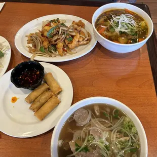 Beef stew, fried calamari, egg rolls and #1