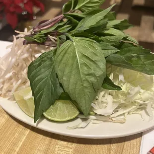 Basil, Bean Sprouts, and Shredded Cabbage