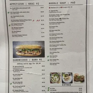 Pho/sandwich menu 10/06/2023