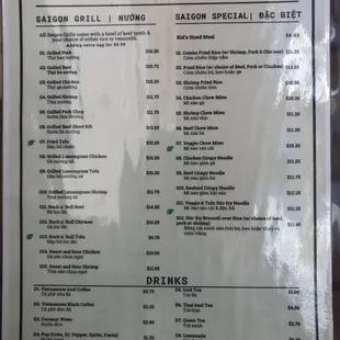 Saigongrill &amp; Saigon special menu