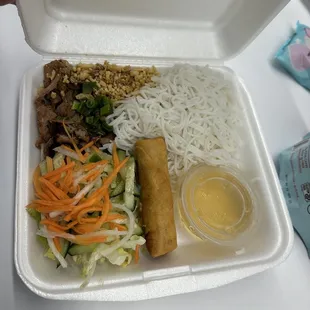 Vermicelli pork and eggroll (peanut should&apos;ve been packed separate)