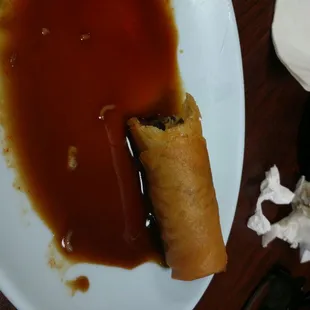 Egg roll in my pool of soy sauce