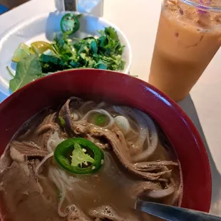Brisket Pho and Thai tea