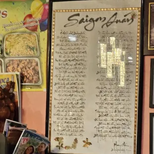 the menu of the restaurant