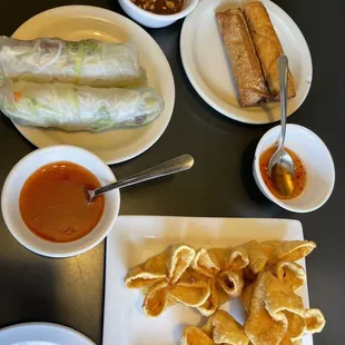 a variety of food items on a table