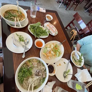 Pho Spring Rolls Fried Calamari Eye of Round Steak and Flank Pho Spicy Beef Noodle Soup - Bun Bo Hue