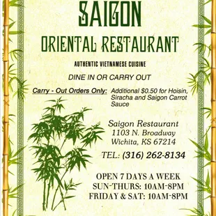 Saigon - Menu Cover