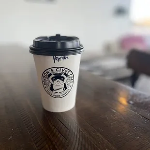 a coffee cup on a table