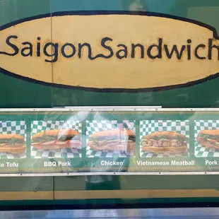 the menu for the sandwich